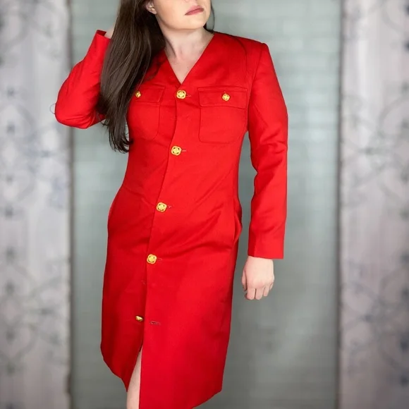 Vintage Evan Picone Red Button Up Blazer Dress Size 6 - Picture 3 of 16